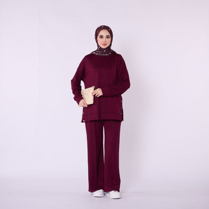 Flare Leg Jersey Two Piece Set With Snap Detail