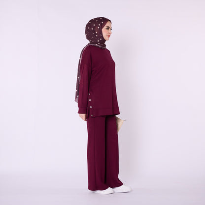 Flare Leg Jersey Two Piece Set With Snap Detail
