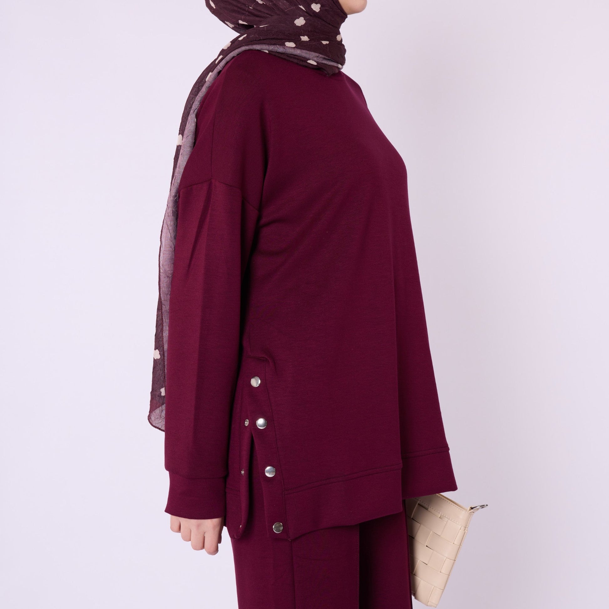 Flare Leg Jersey Two Piece Set With Snap Detail