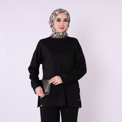 Flare Leg Jersey Two Piece Set With Snap Detail