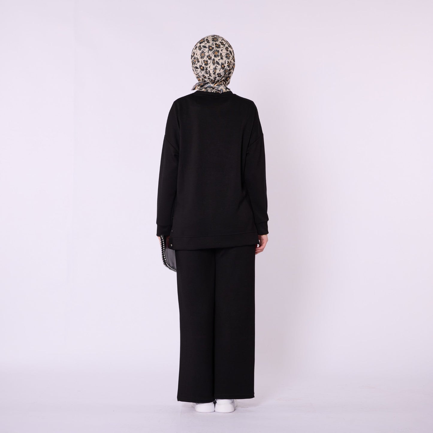 Flare Leg Jersey Two Piece Set With Snap Detail