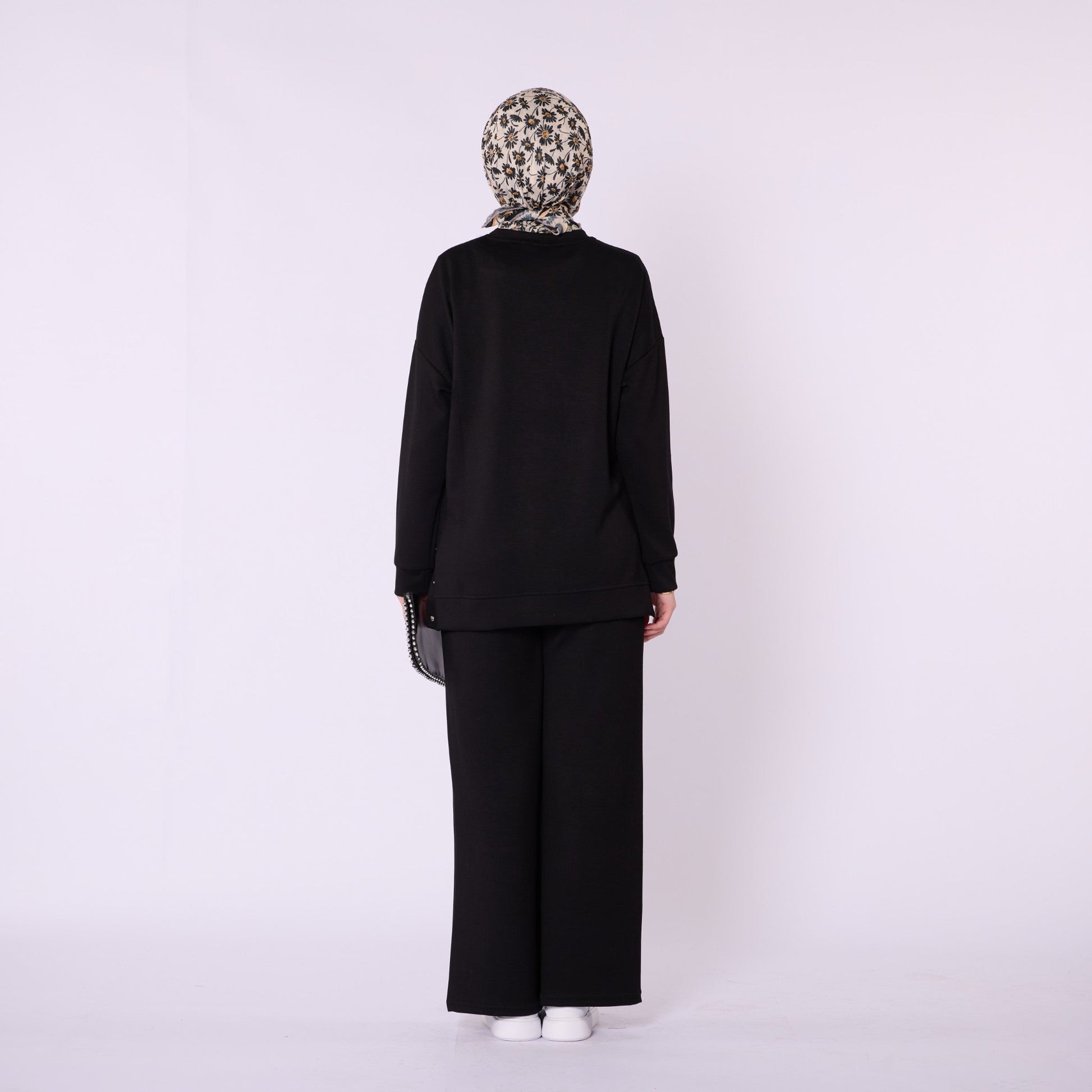 Flare Leg Jersey Two Piece Set With Snap Detail
