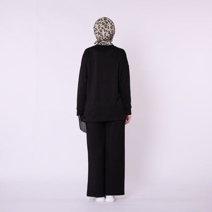 Flare Leg Jersey Two Piece Set With Snap Detail