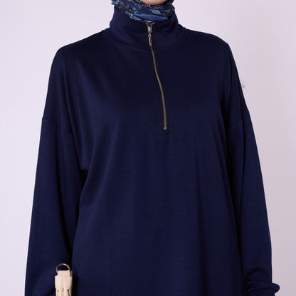 Half Zip High Neck Pants Two Piece Set With Crease Seam Detail