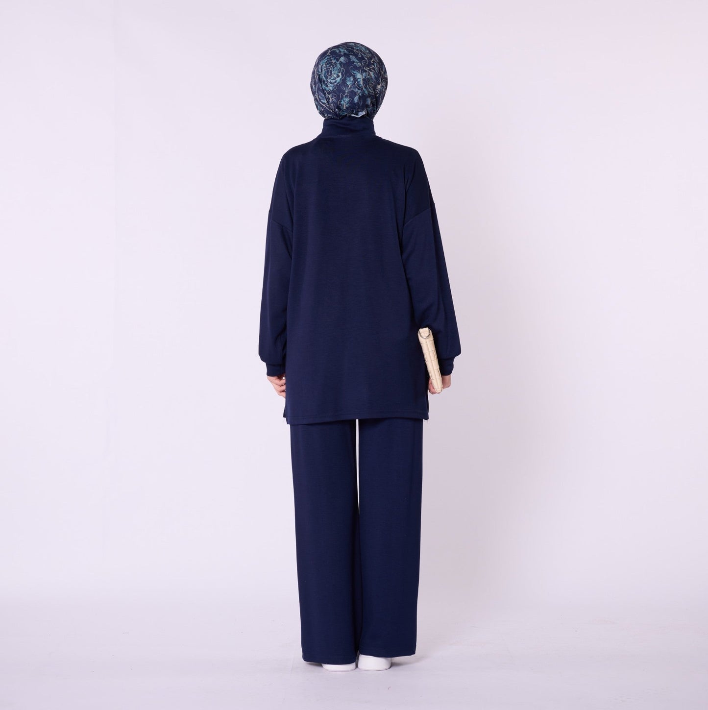 Half Zip High Neck Pants Two Piece Set With Crease Seam Detail