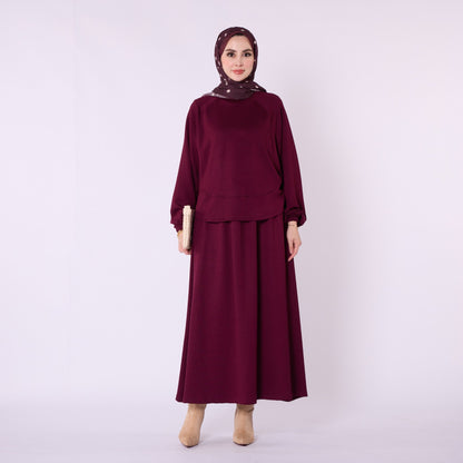 Batwing Sleeve Jersey Two Piece Set With Elastic Waist Skirt