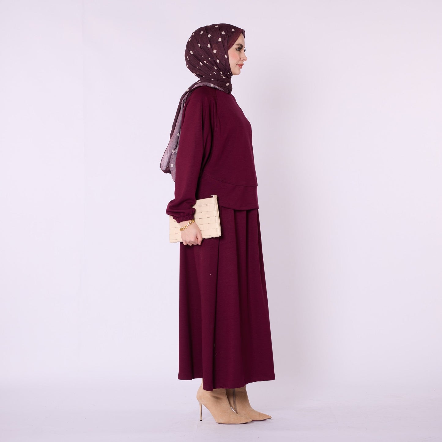 Batwing Sleeve Jersey Two Piece Set With Elastic Waist Skirt