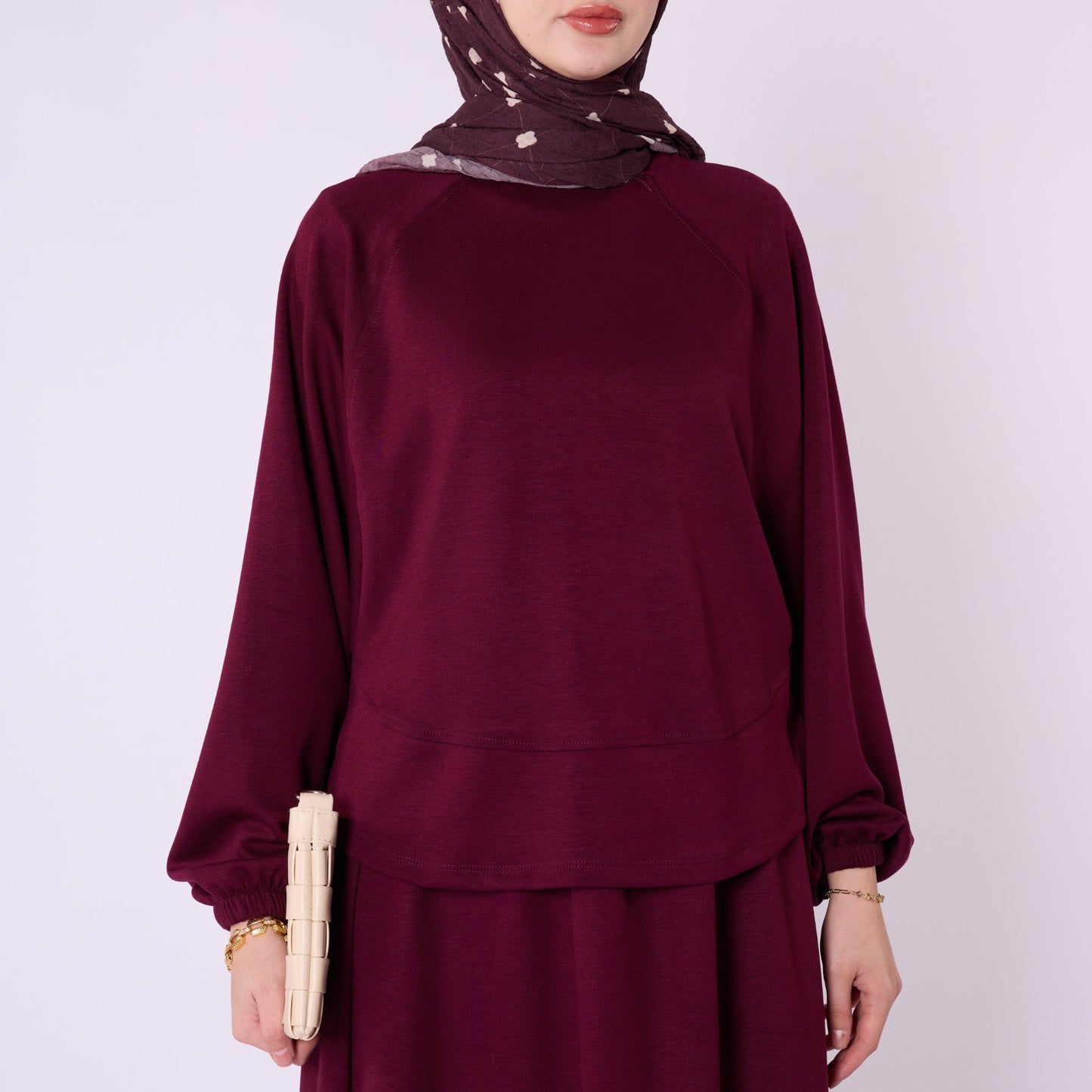 Batwing Sleeve Jersey Two Piece Set With Elastic Waist Skirt