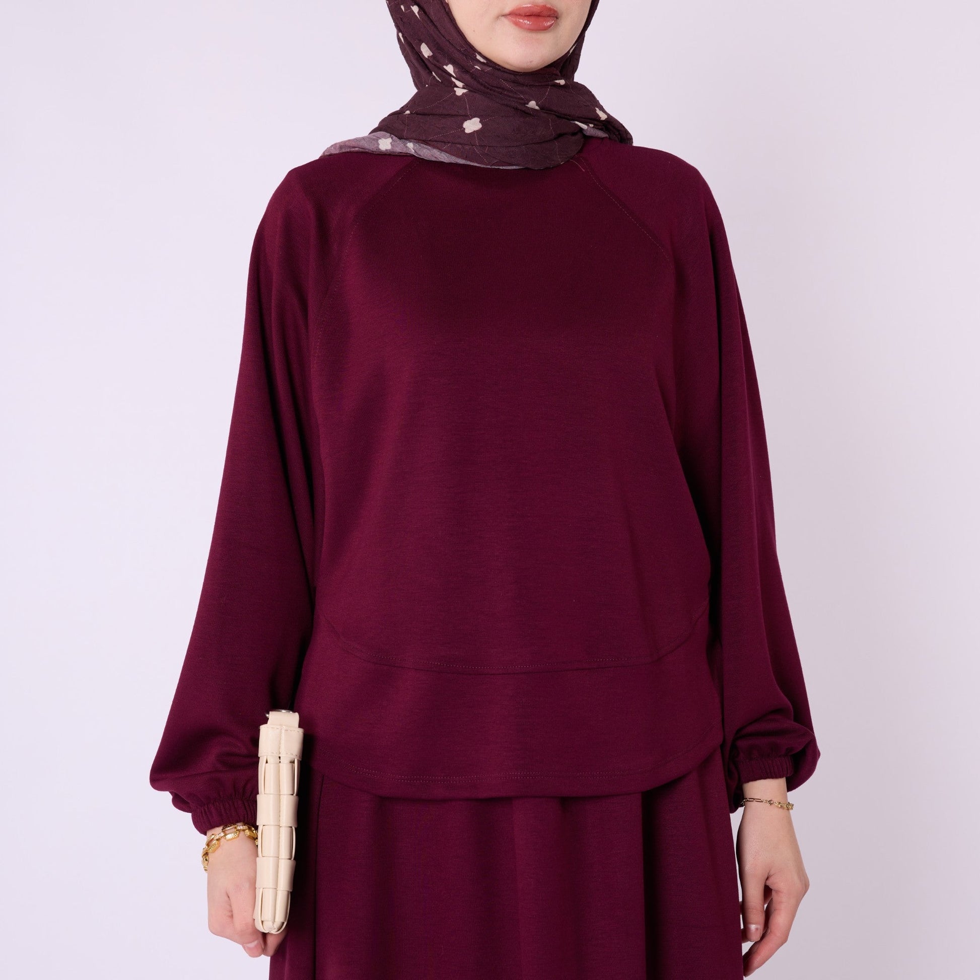 Batwing Sleeve Jersey Two Piece Set With Elastic Waist Skirt