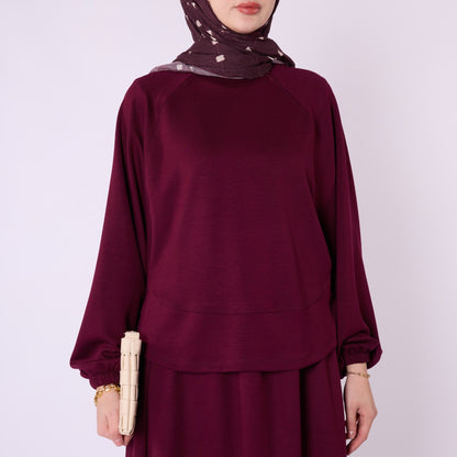 Batwing Sleeve Jersey Two Piece Set With Elastic Waist Skirt