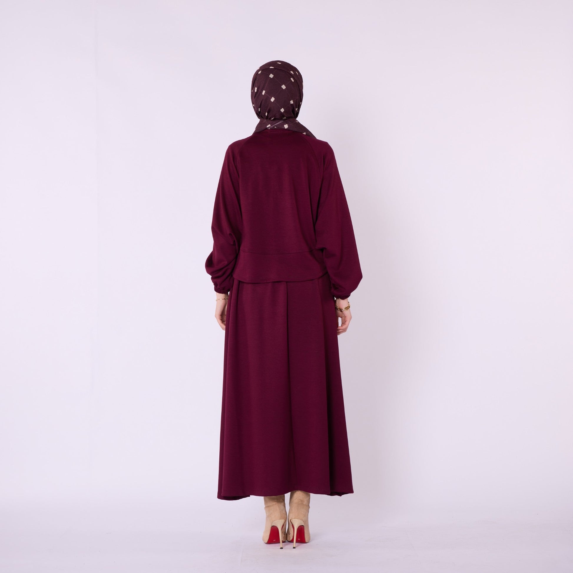 Batwing Sleeve Jersey Two Piece Set With Elastic Waist Skirt