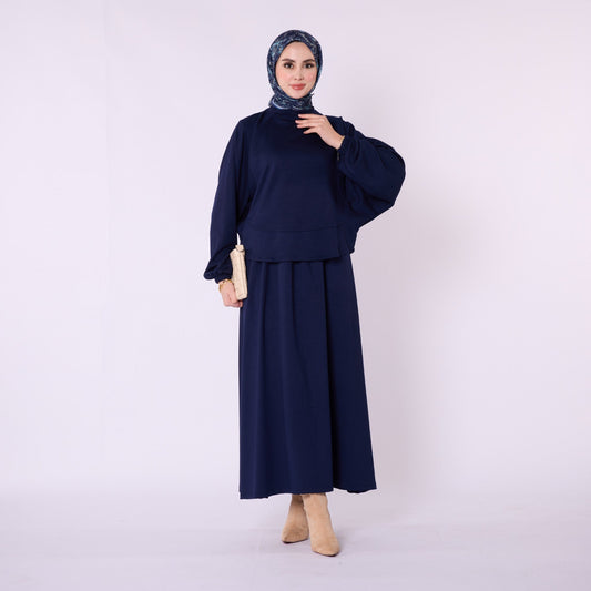 Batwing Sleeve Jersey Two Piece Set With Elastic Waist Skirt