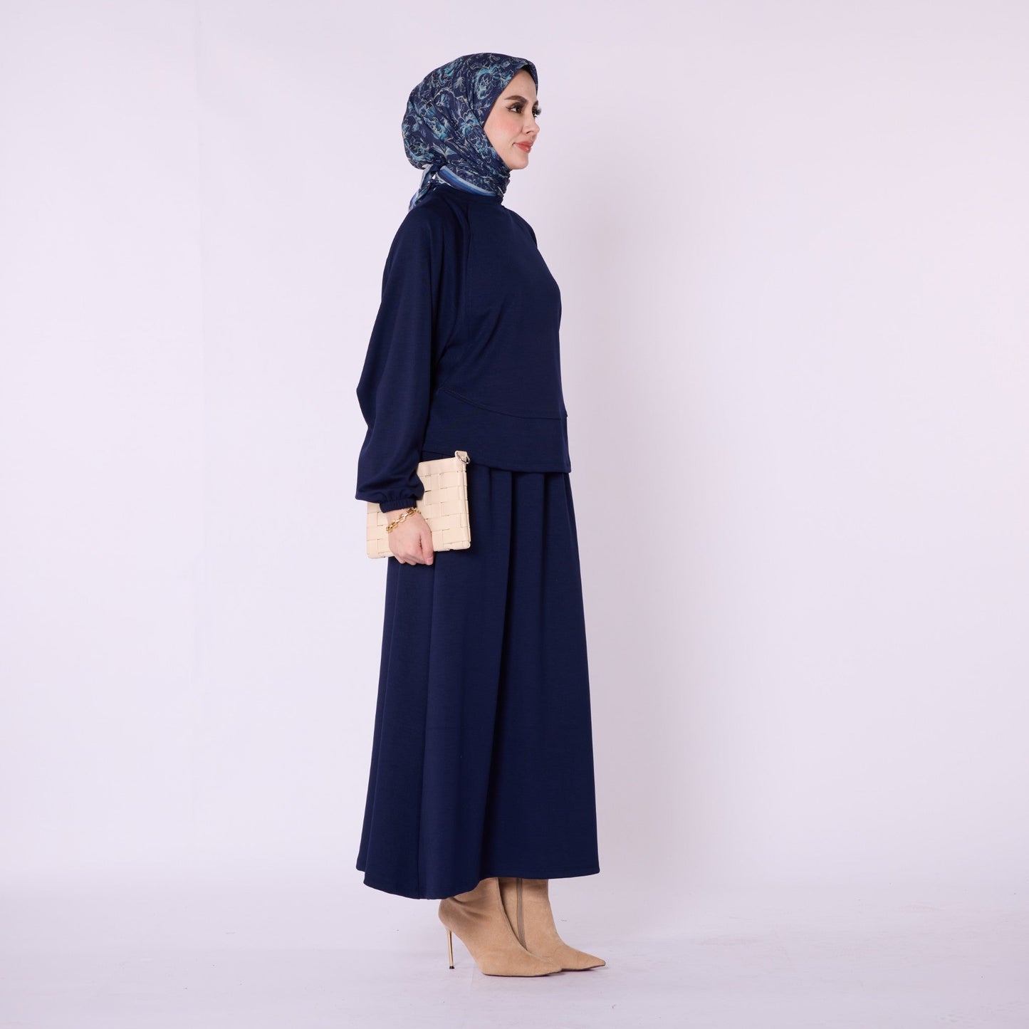 Batwing Sleeve Jersey Two Piece Set With Elastic Waist Skirt