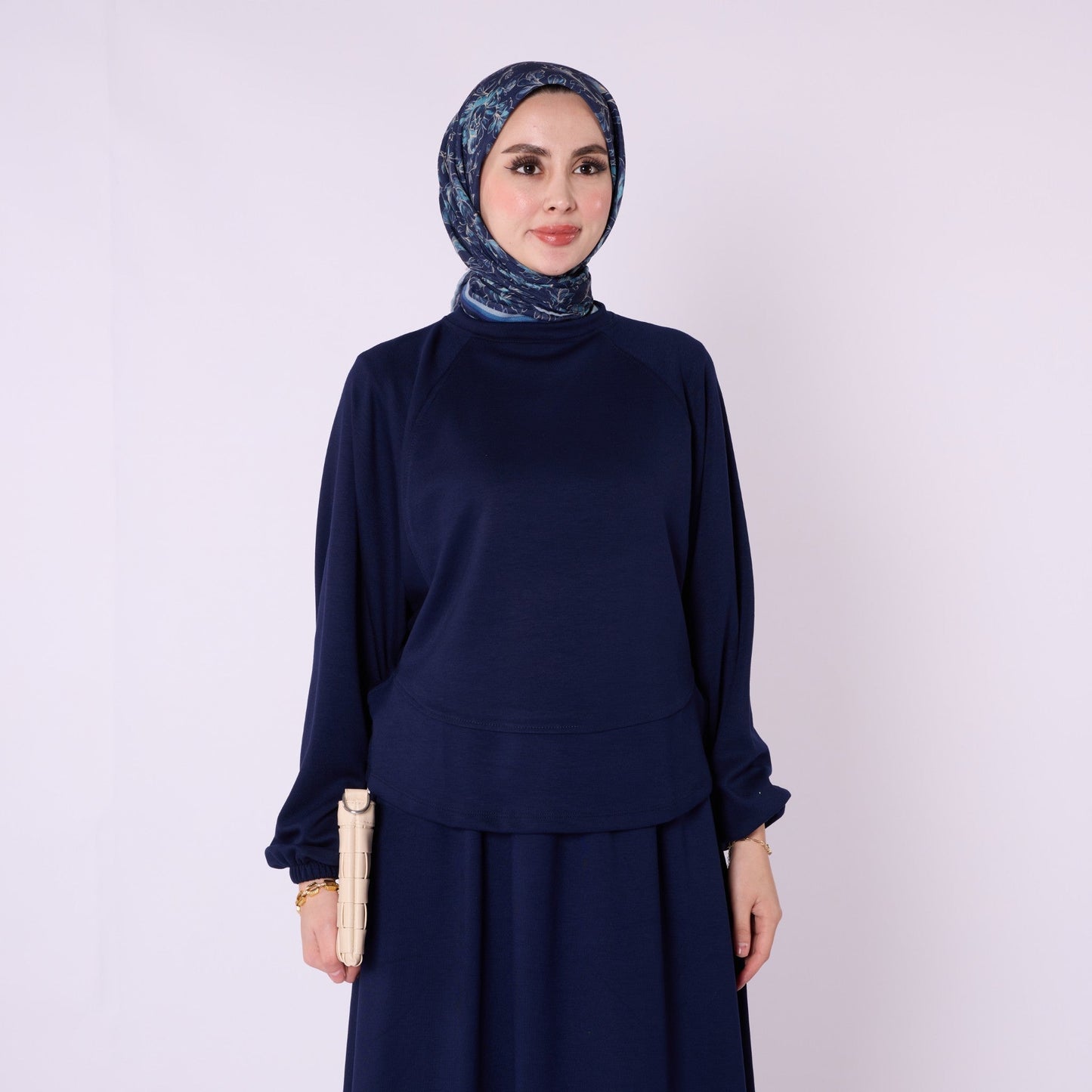 Batwing Sleeve Jersey Two Piece Set With Elastic Waist Skirt