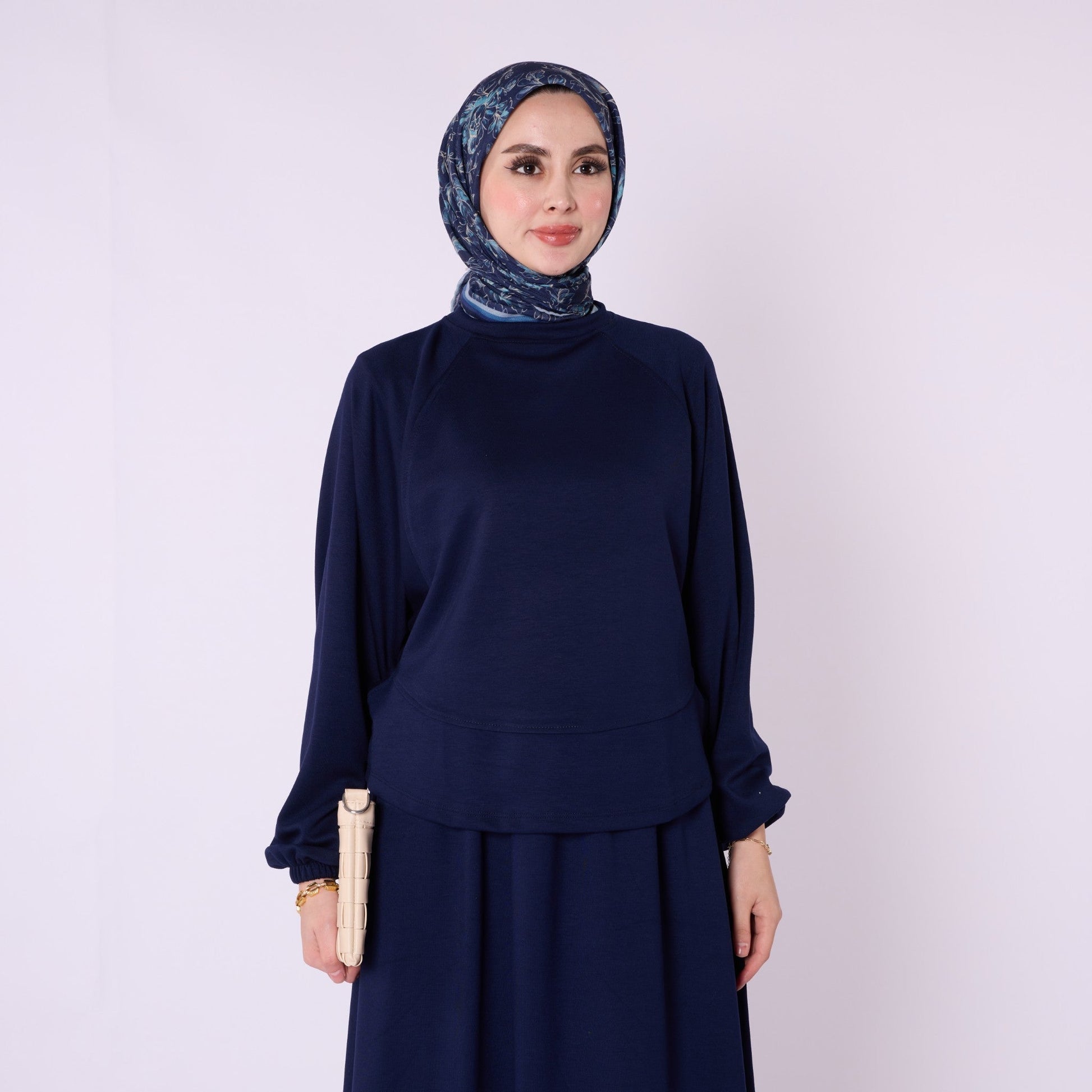 Batwing Sleeve Jersey Two Piece Set With Elastic Waist Skirt