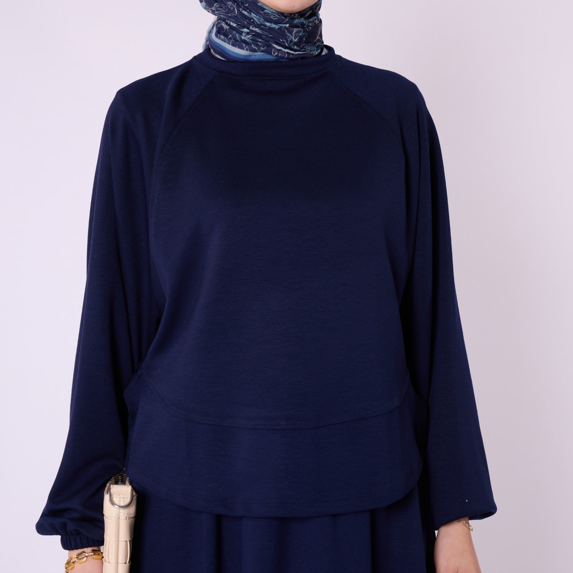 Batwing Sleeve Jersey Two Piece Set With Elastic Waist Skirt