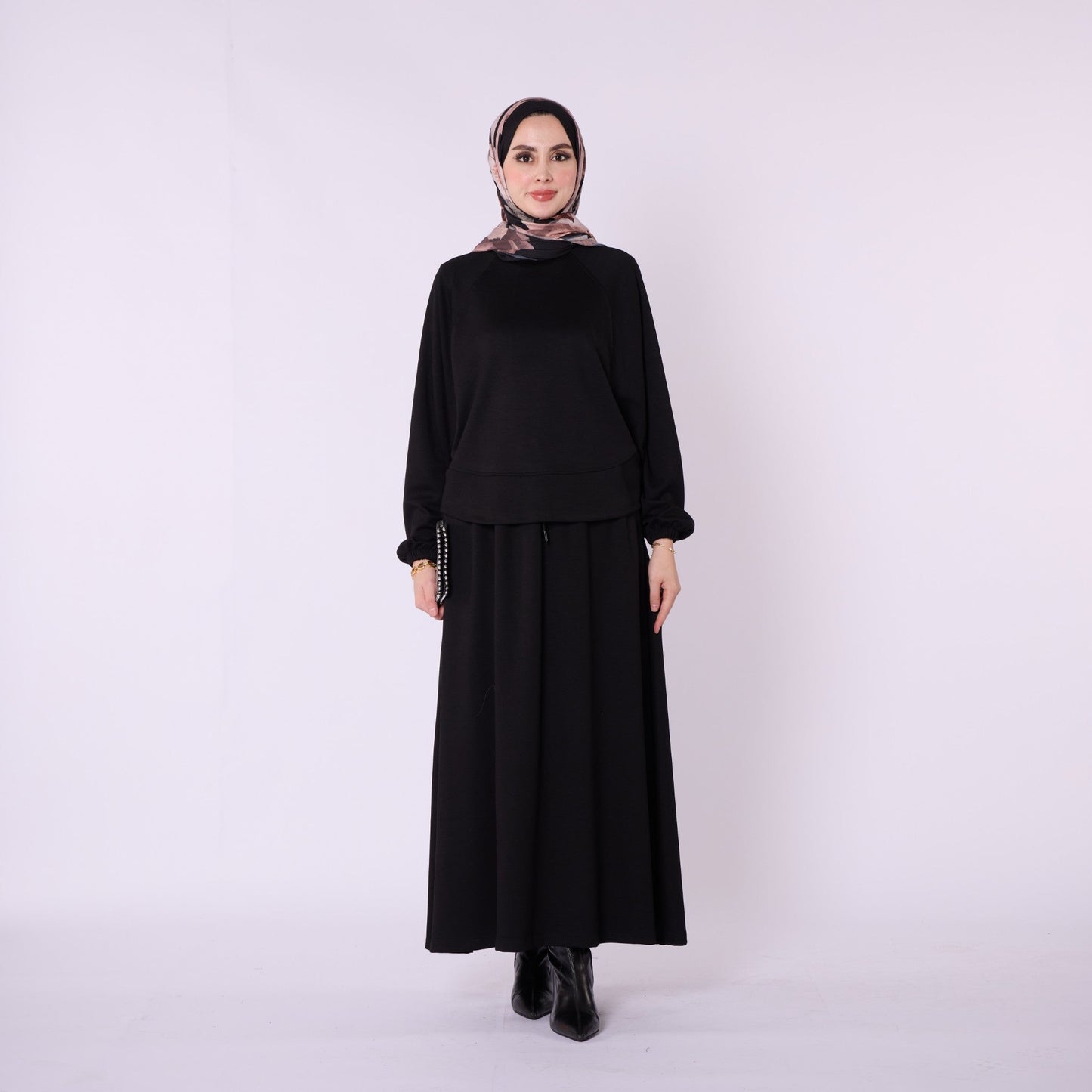 Batwing Sleeve Jersey Two Piece Set With Elastic Waist Skirt