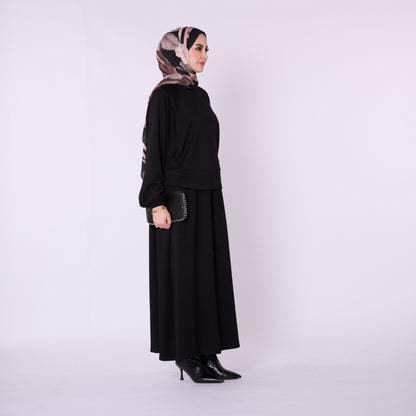 Batwing Sleeve Jersey Two Piece Set With Elastic Waist Skirt