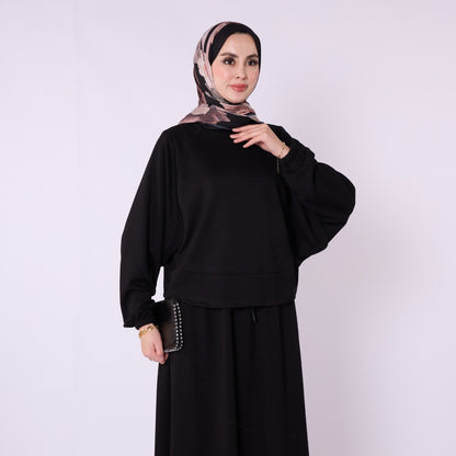 Batwing Sleeve Jersey Two Piece Set With Elastic Waist Skirt