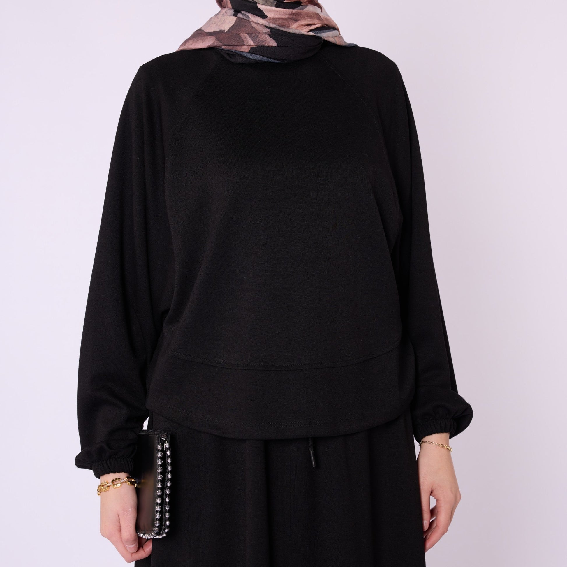 Batwing Sleeve Jersey Two Piece Set With Elastic Waist Skirt
