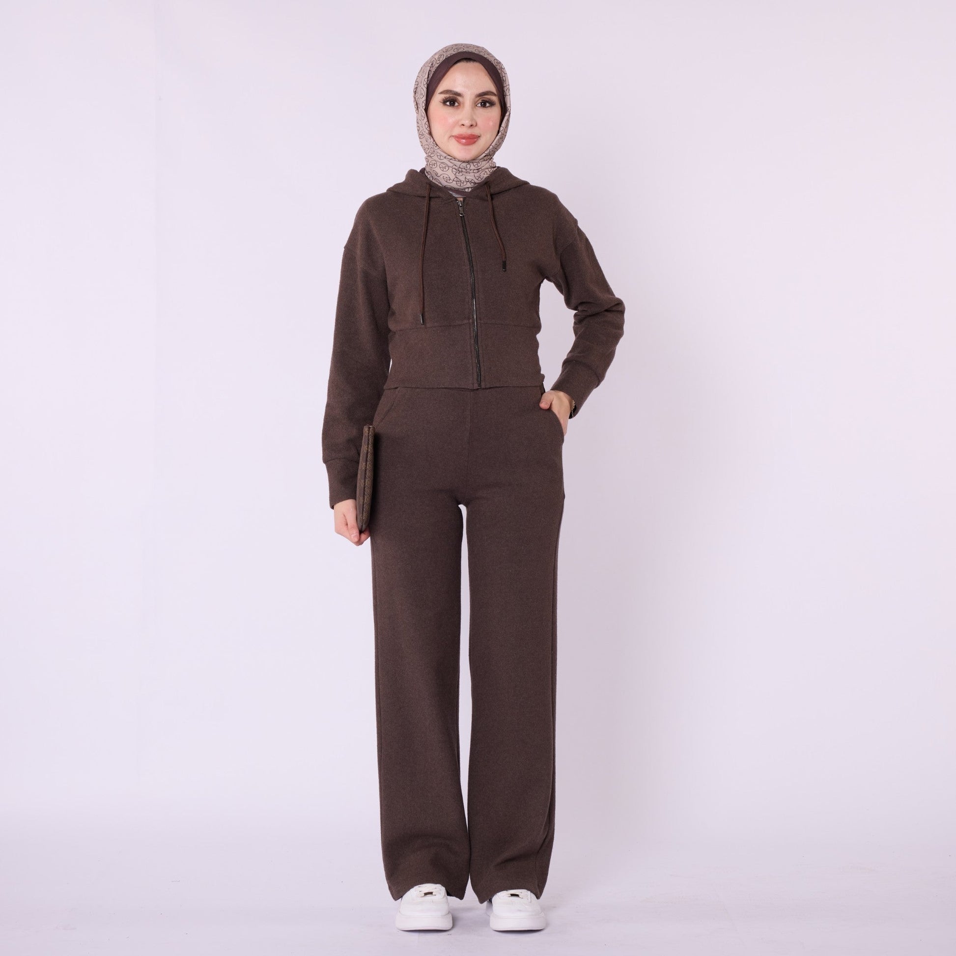 Zip Up Hooded Crop Top and Wide Leg Pocket Pants Set