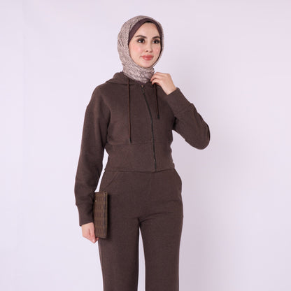 Zip Up Hooded Crop Top and Wide Leg Pocket Pants Set