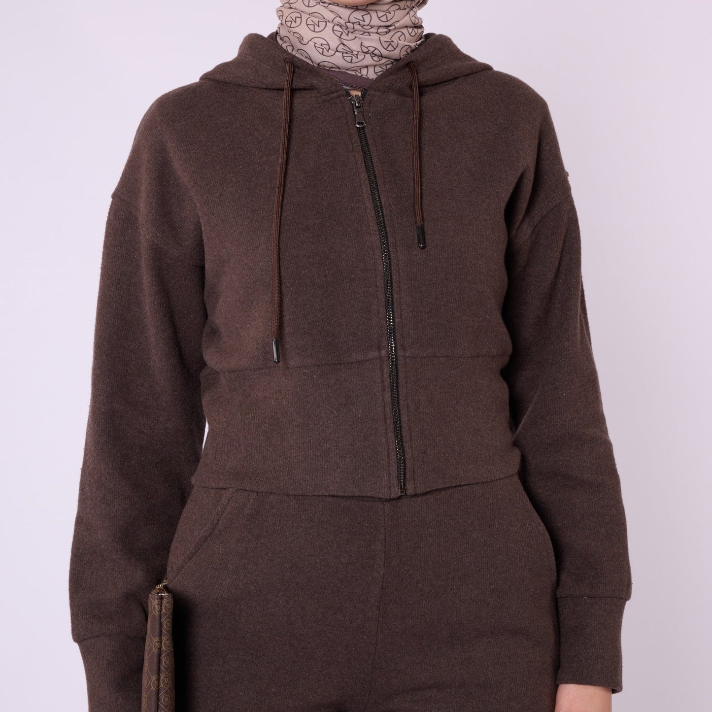 Zip Up Hooded Crop Top and Wide Leg Pocket Pants Set