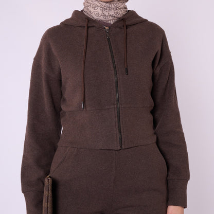 Zip Up Hooded Crop Top and Wide Leg Pocket Pants Set