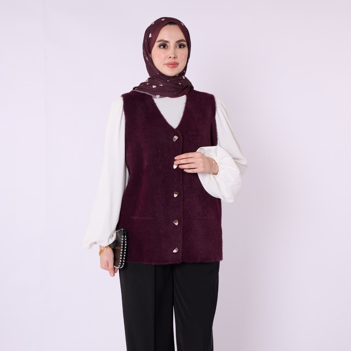 Gold Button Detailed Knitted Waistcoat