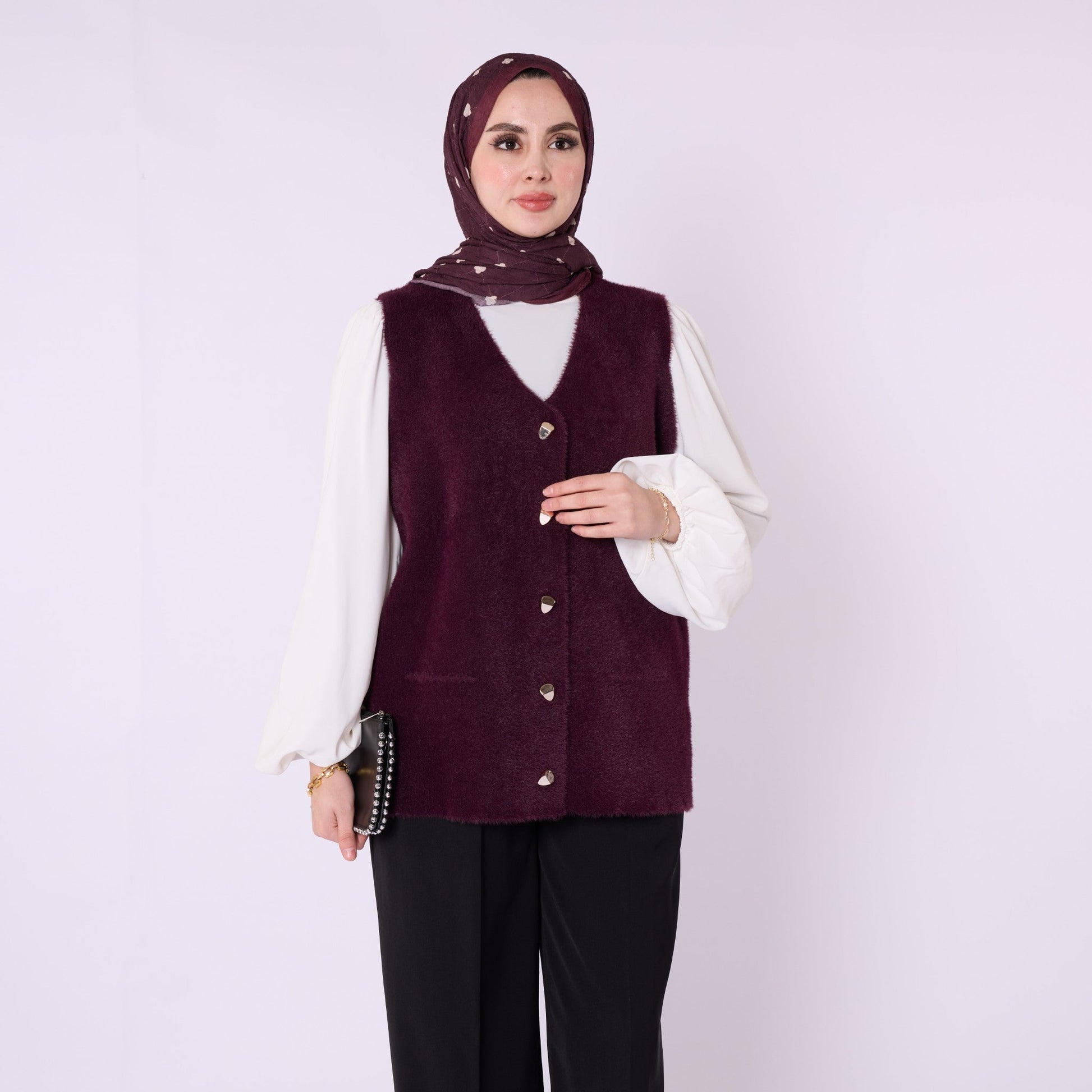 Gold Button Detailed Knitted Waistcoat