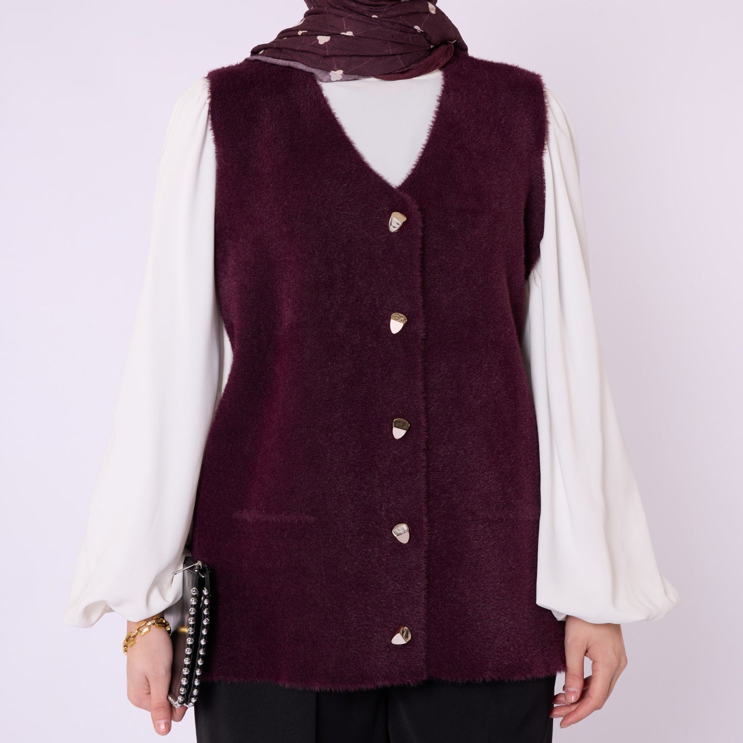 Gold Button Detailed Knitted Waistcoat