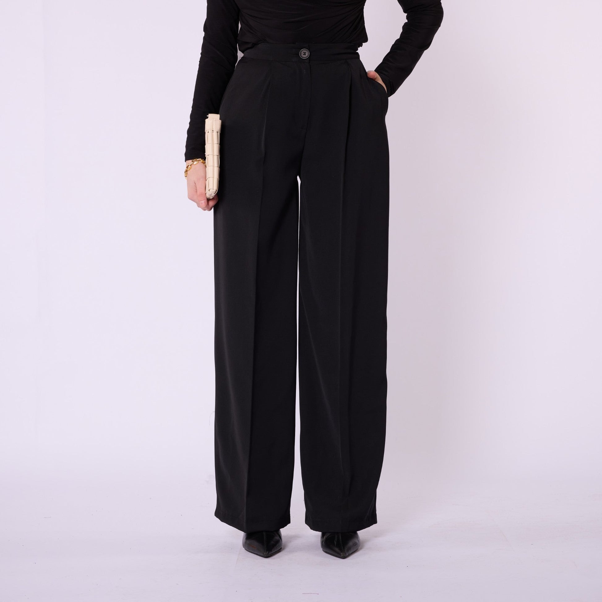 Pleated Wide Leg Classic Look Trousers