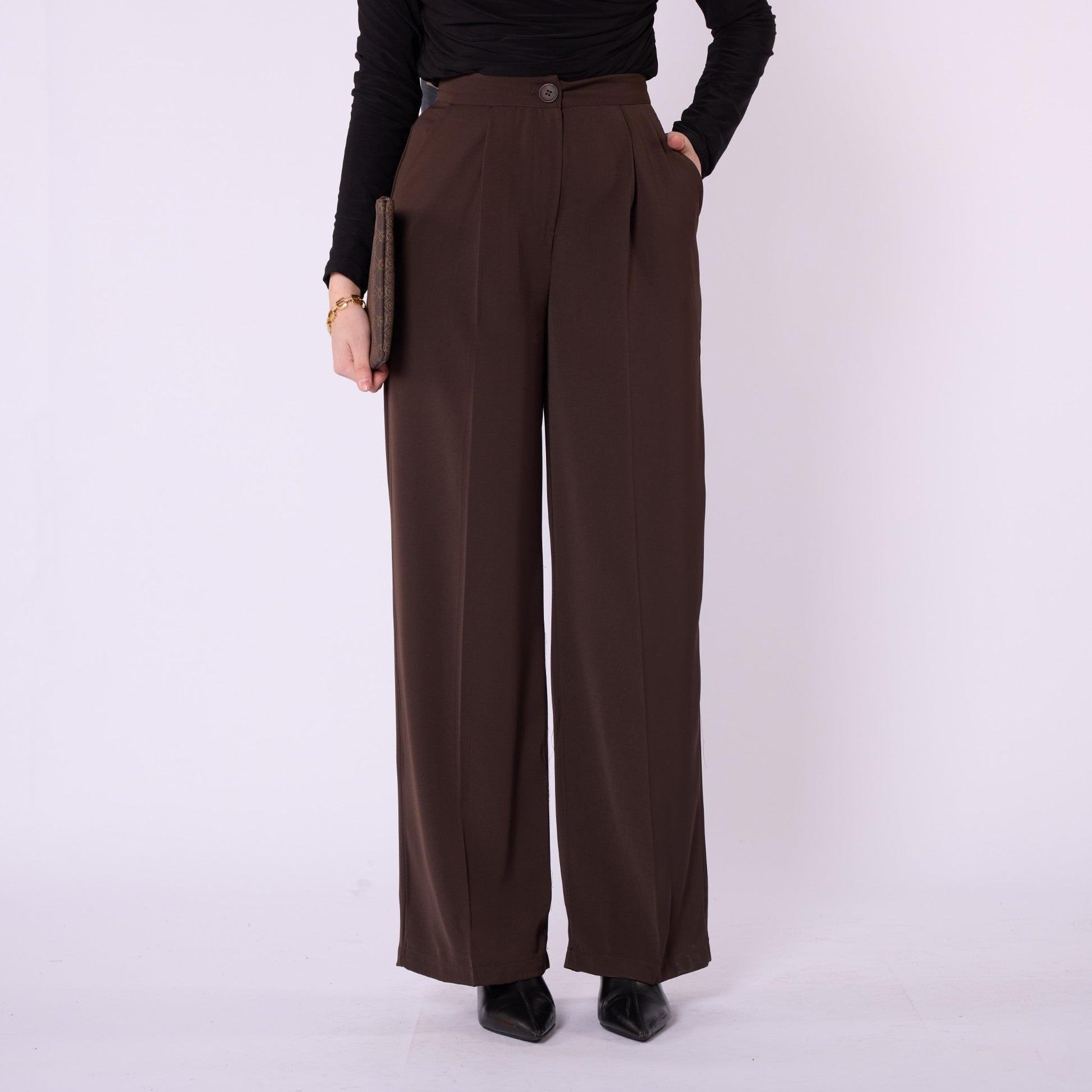 Pleated Wide Leg Classic Look Trousers