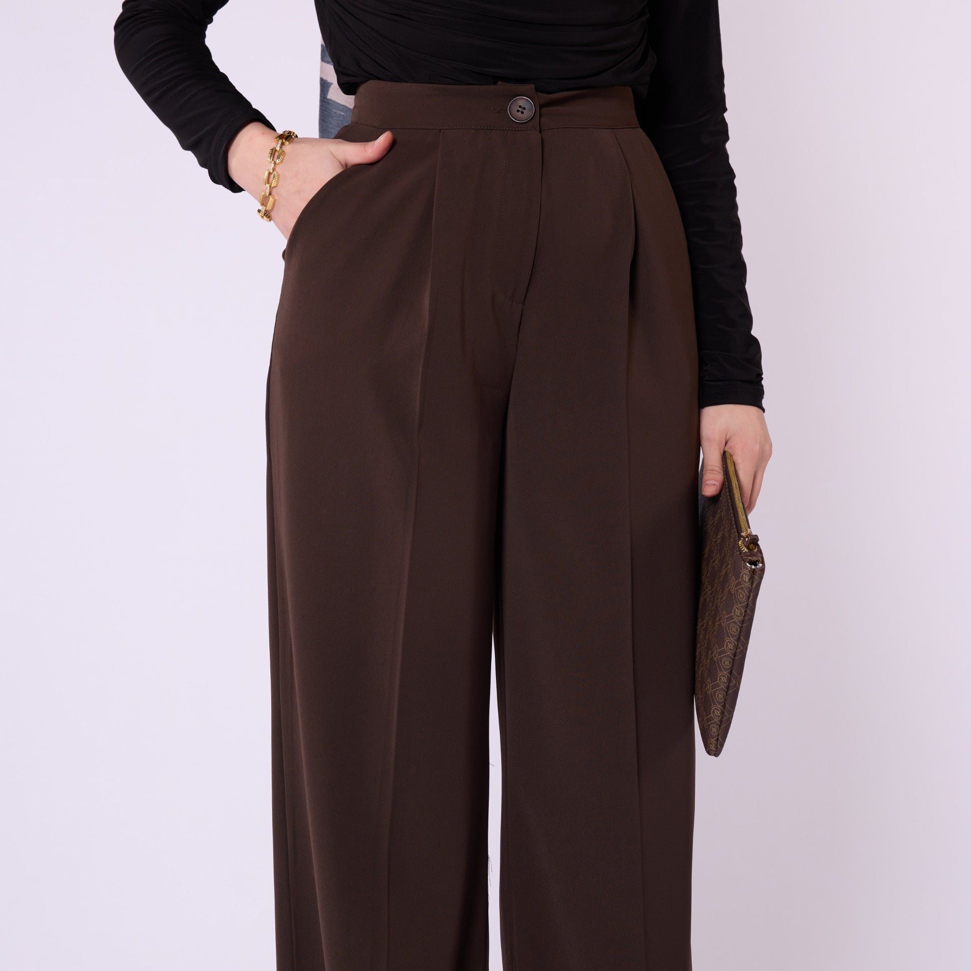Pleated Wide Leg Classic Look Trousers