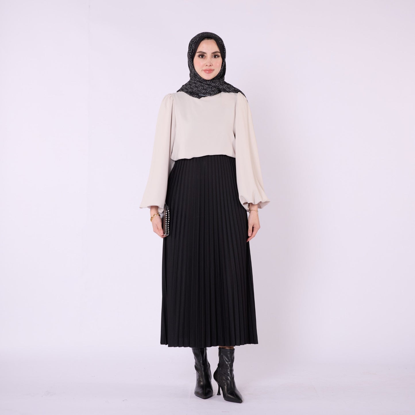 Elastic Waist Pleated Midi Skirt