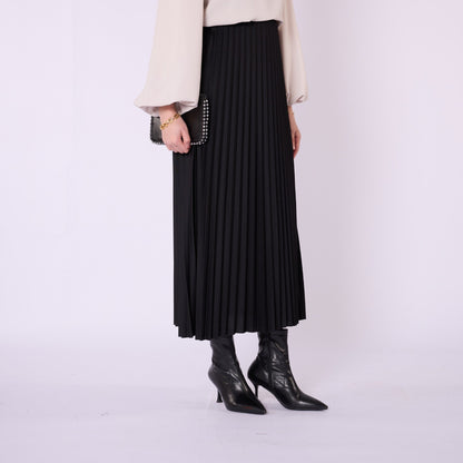 Elastic Waist Pleated Midi Skirt
