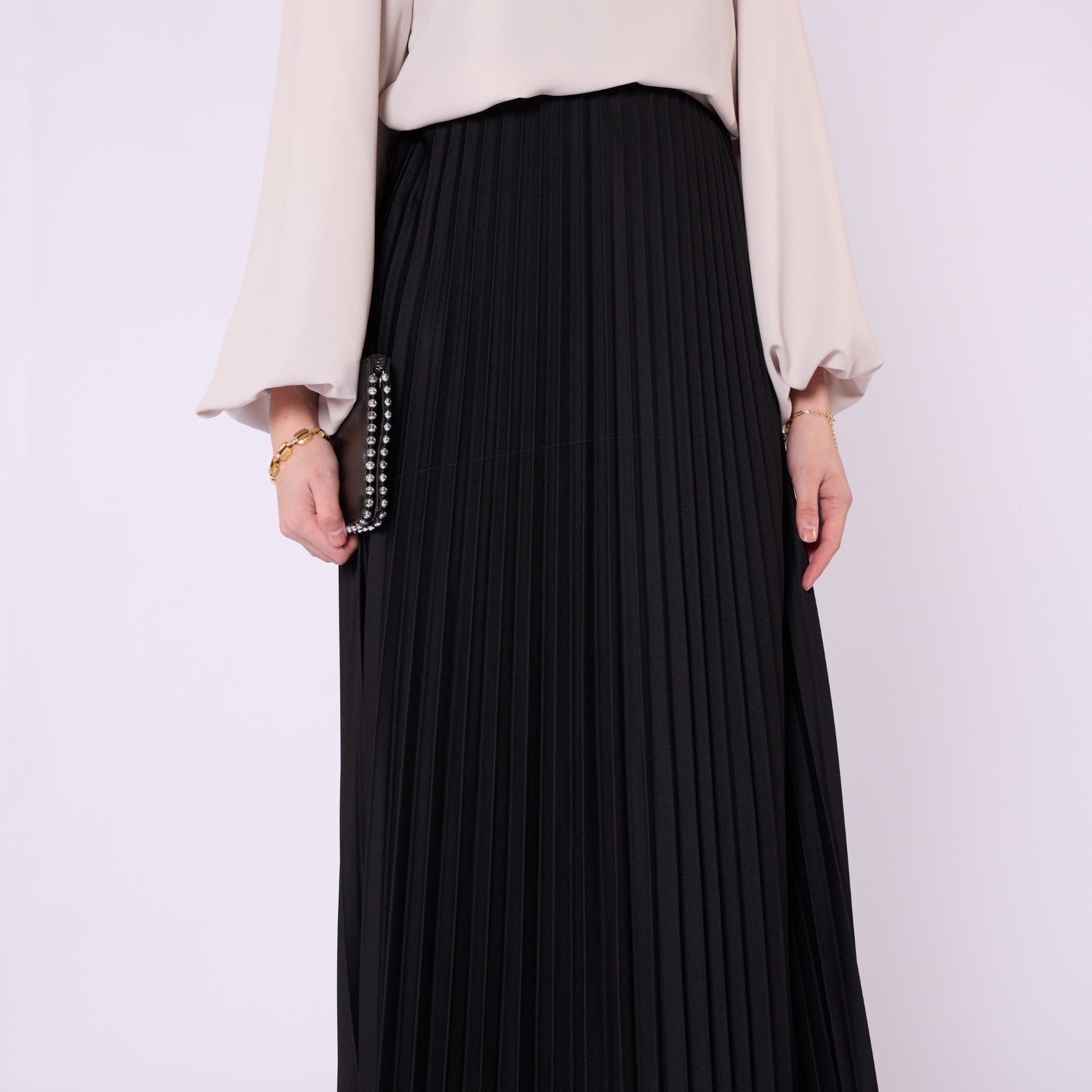Elastic Waist Pleated Midi Skirt