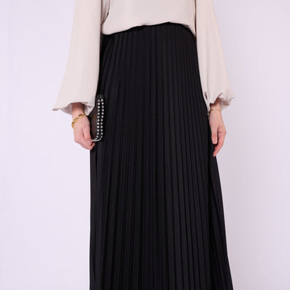 Elastic Waist Pleated Midi Skirt