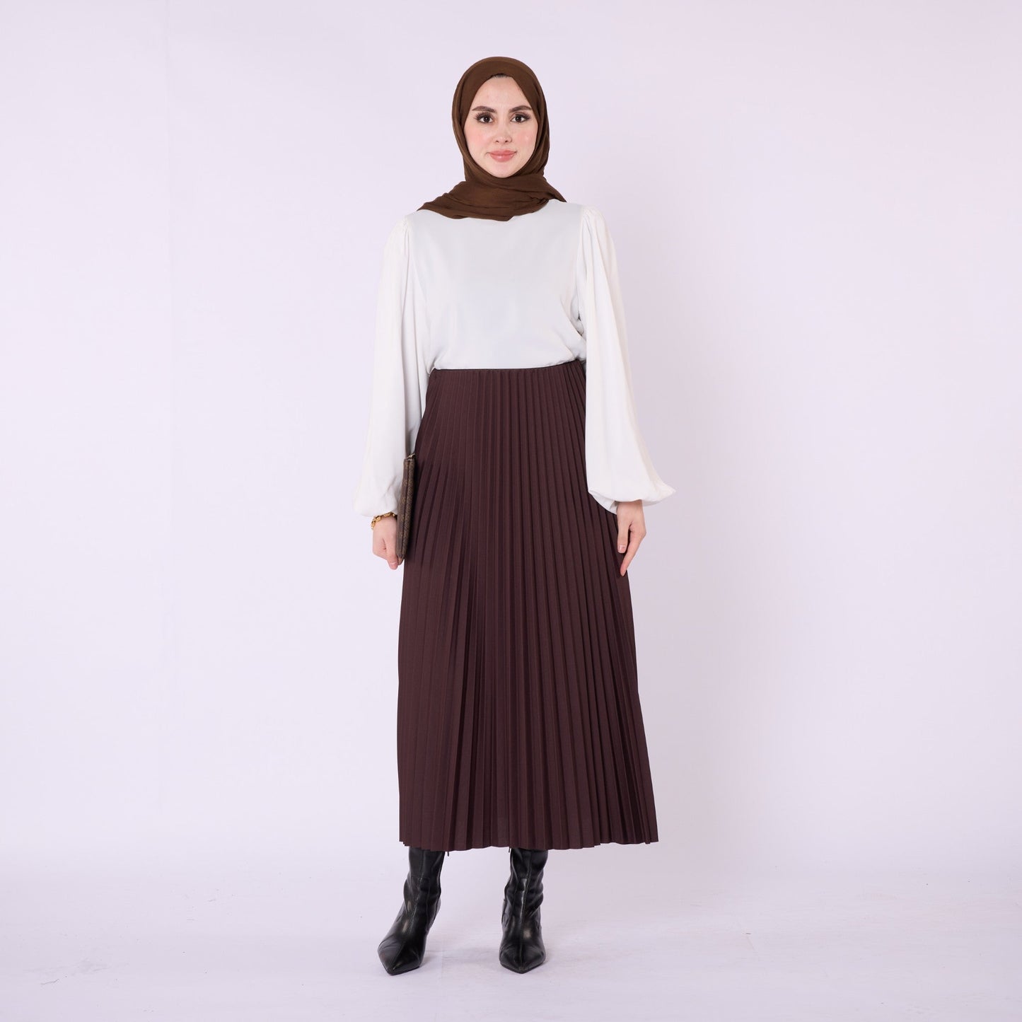 Elastic Waist Pleated Midi Skirt