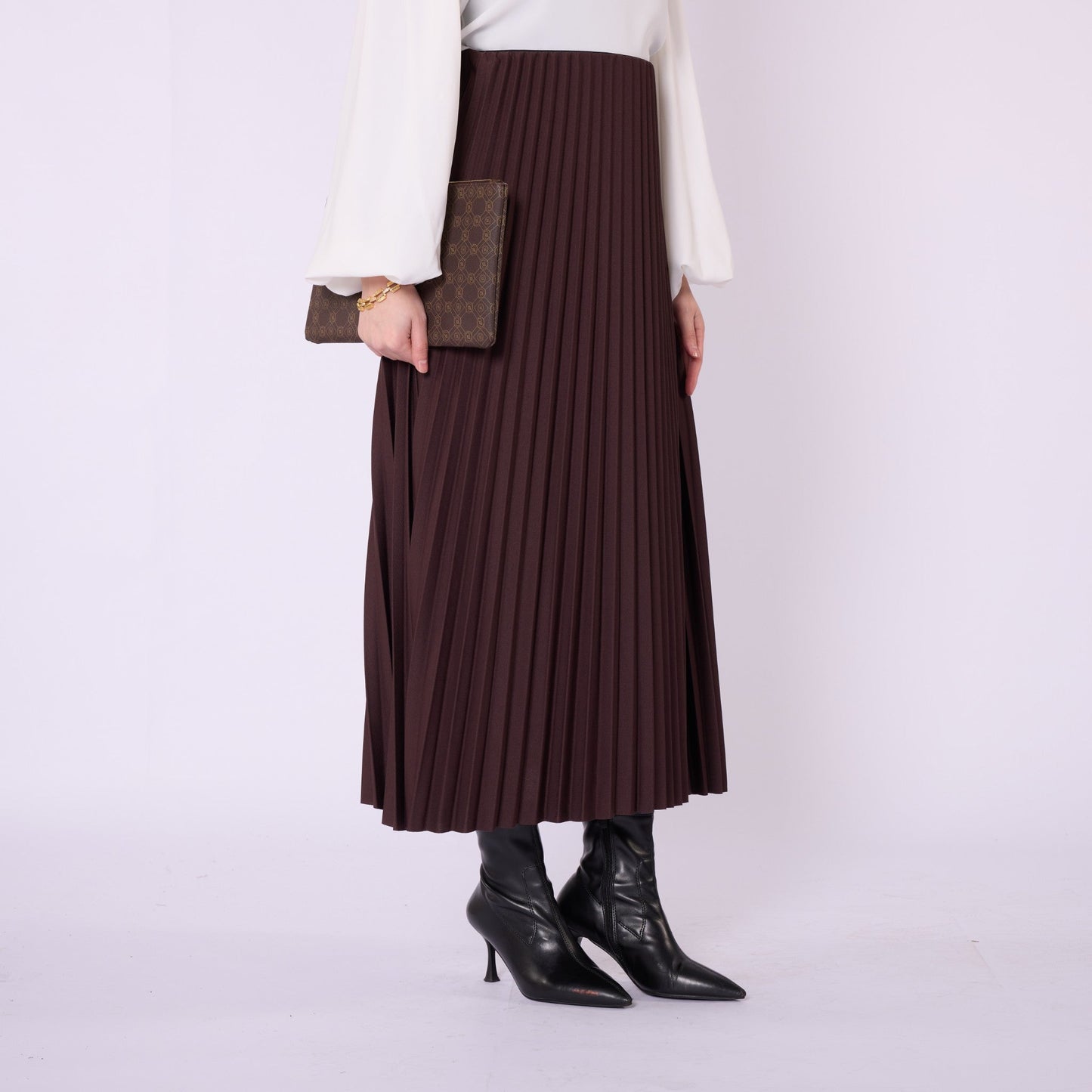 Elastic Waist Pleated Midi Skirt