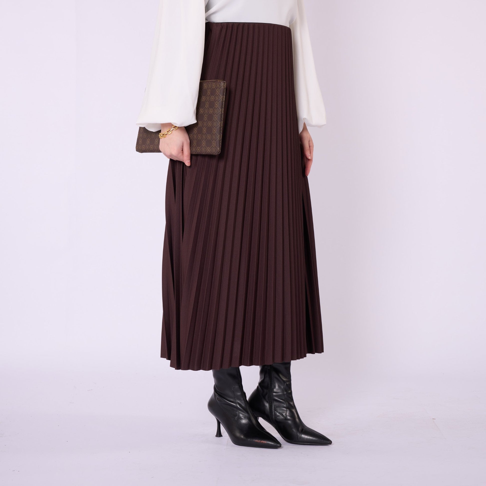 Elastic Waist Pleated Midi Skirt