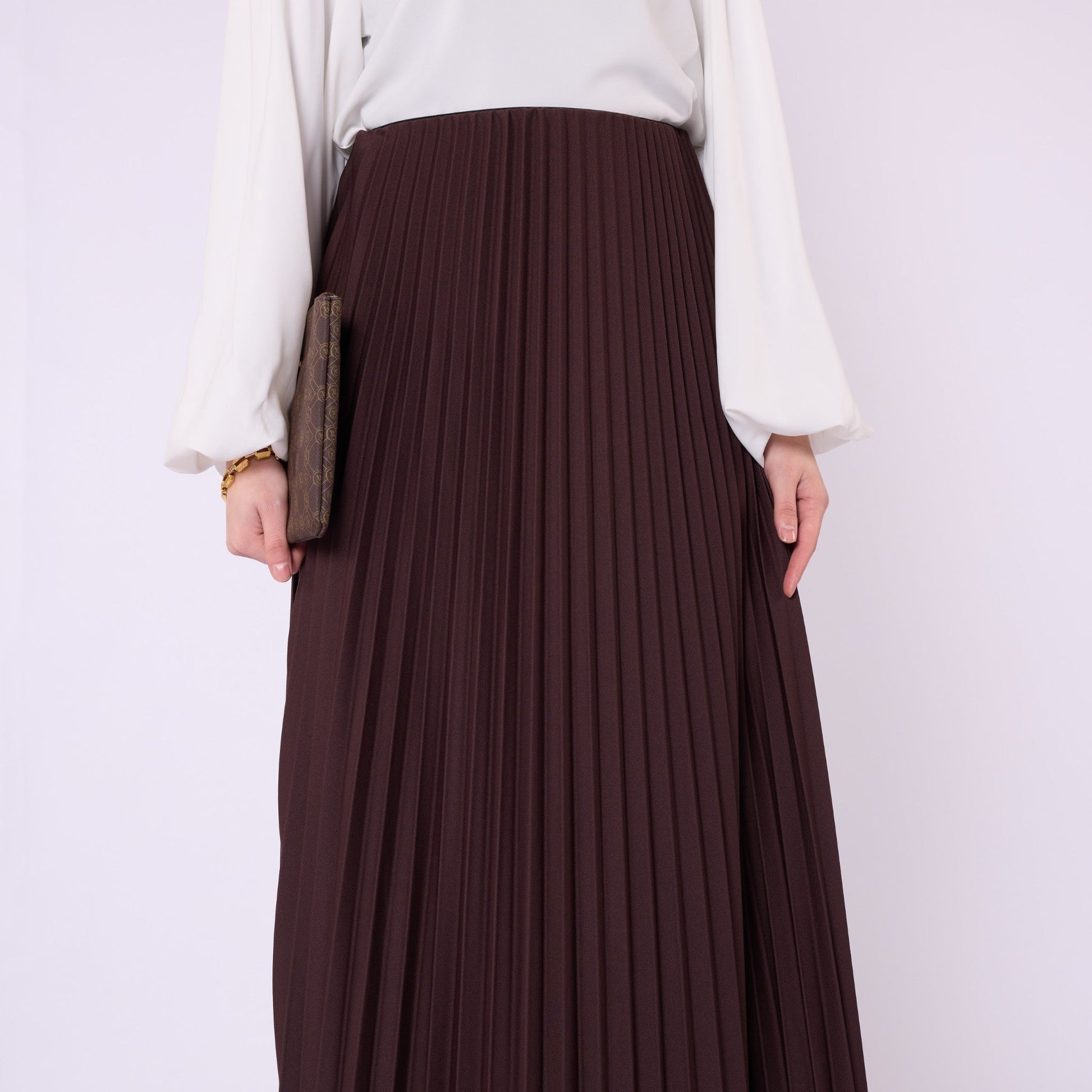 Elastic Waist Pleated Midi Skirt