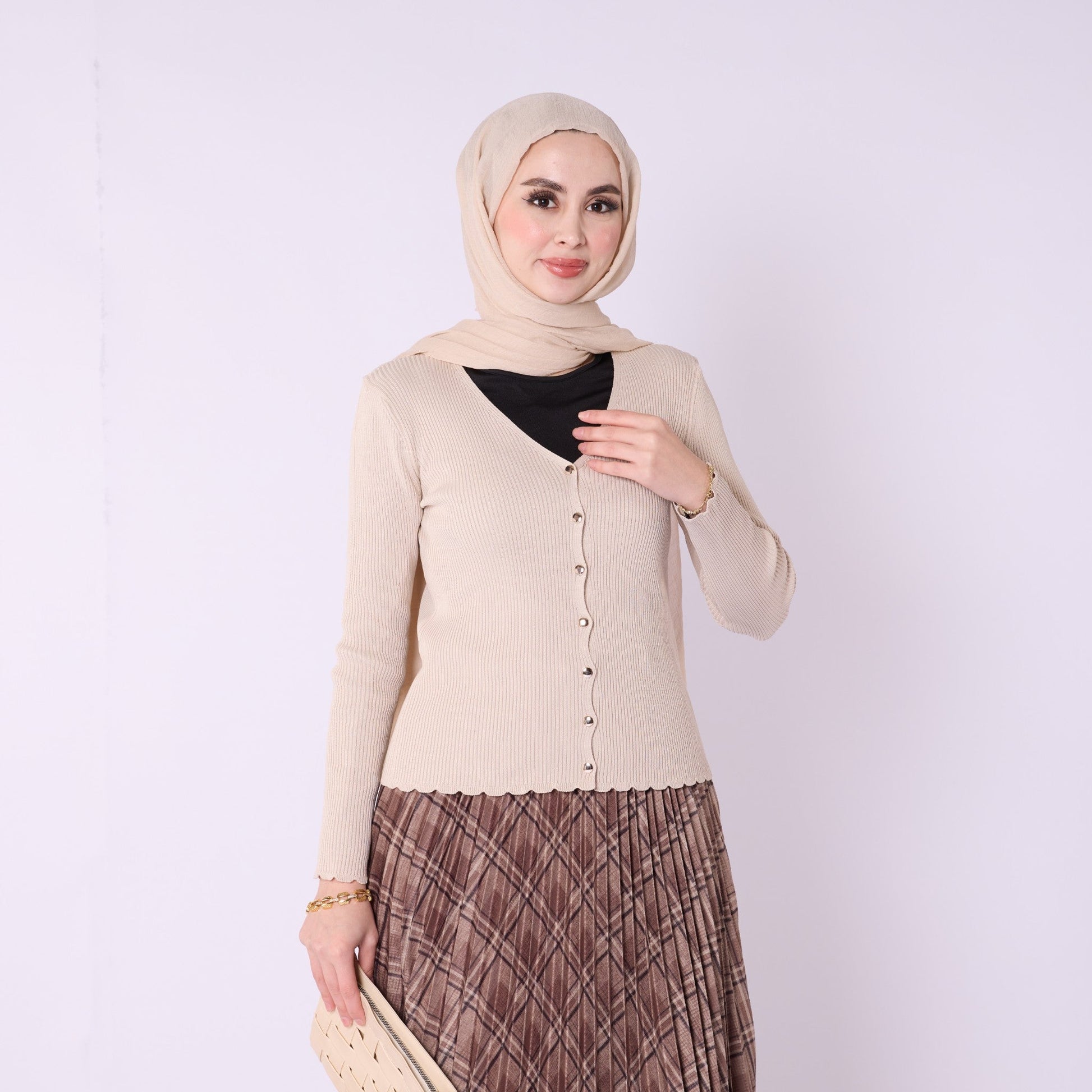 Shiny Button Ribbed Knit Bodysuit Cardigan Design