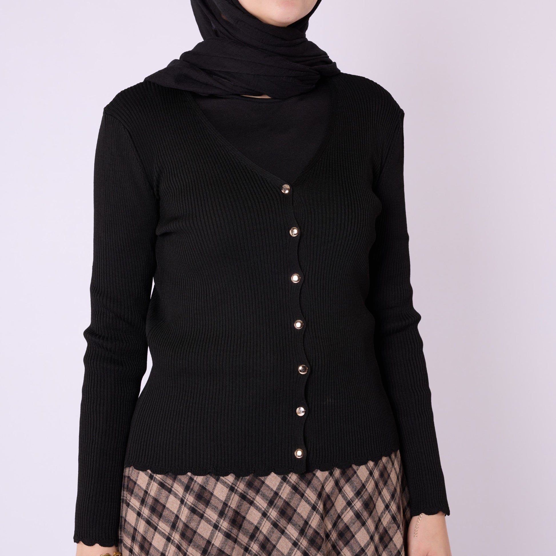Shiny Button Ribbed Knit Bodysuit Cardigan Design