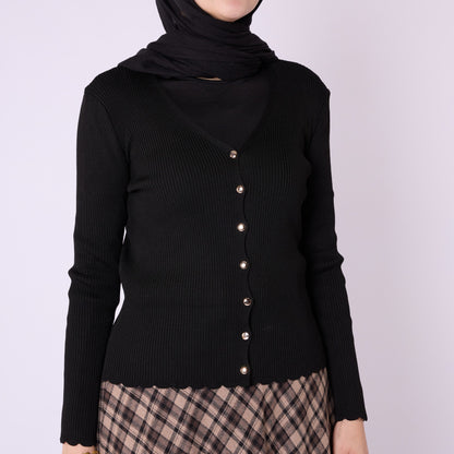 Shiny Button Ribbed Knit Bodysuit Cardigan Design
