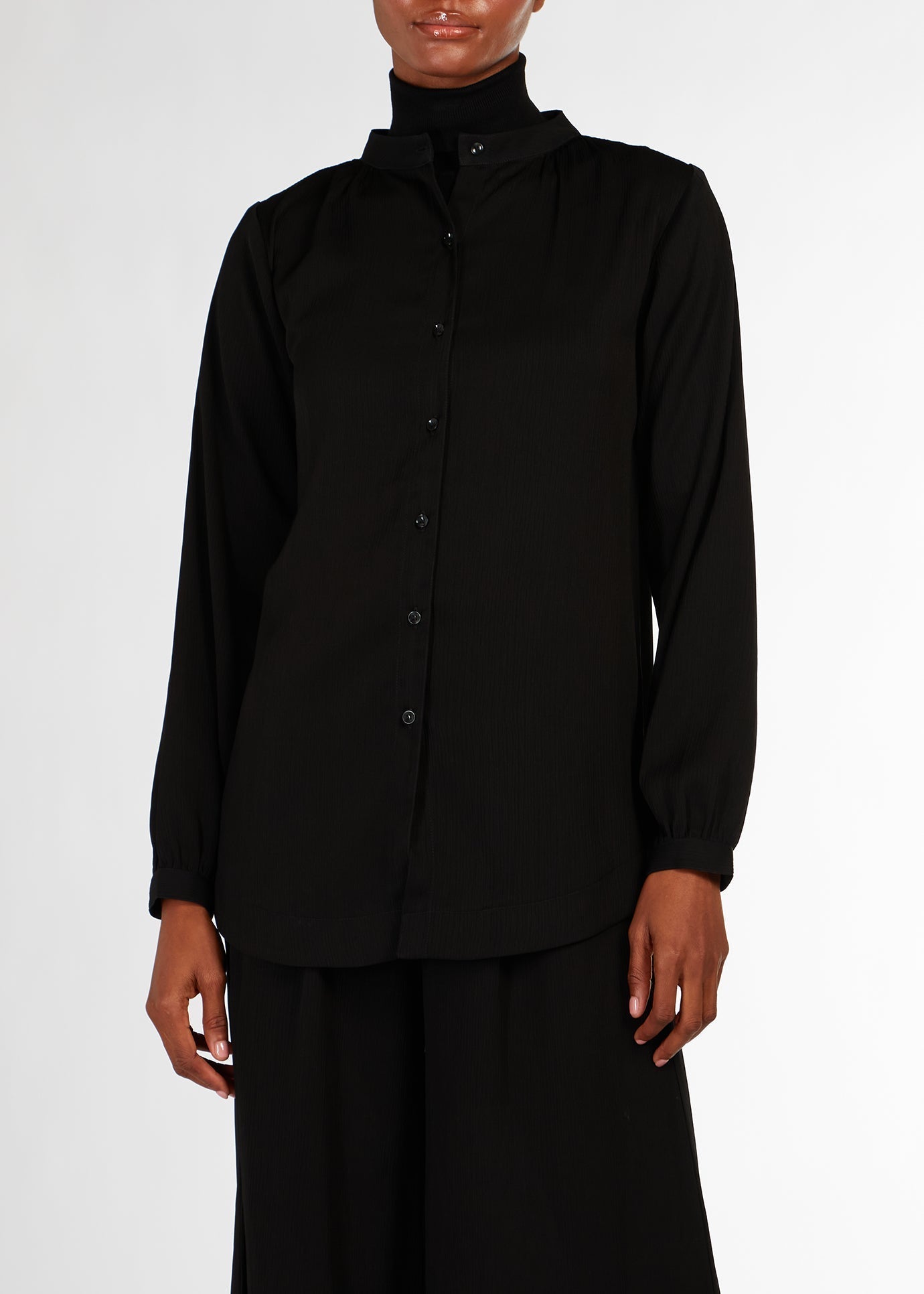 Cheesecloth Mandarin Midi Shirt Black