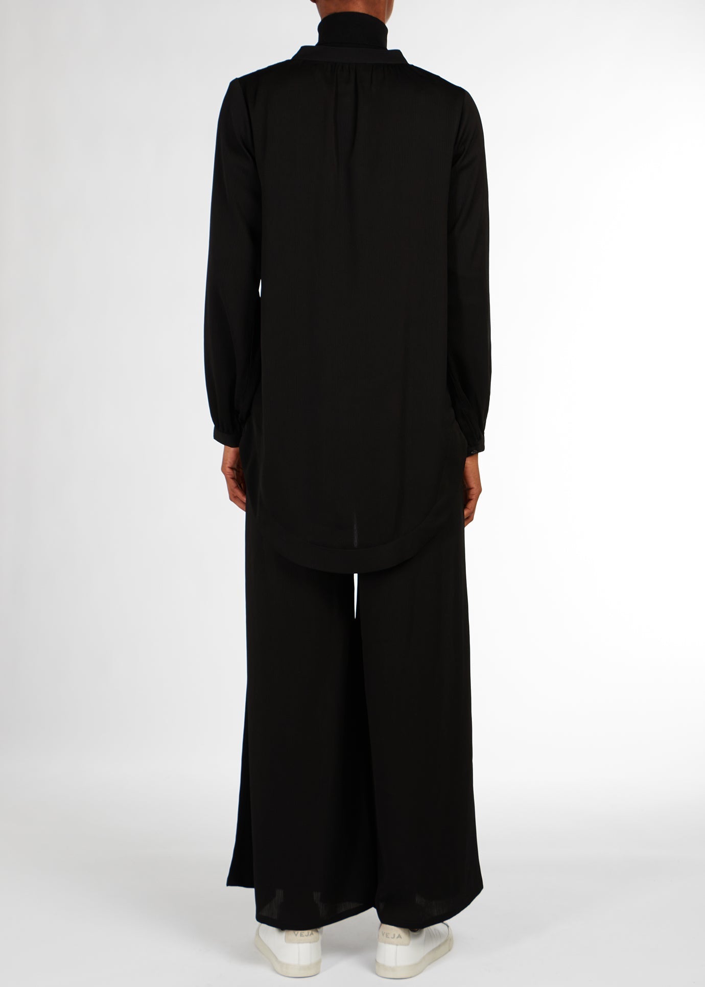Cheesecloth Mandarin Midi Shirt Black