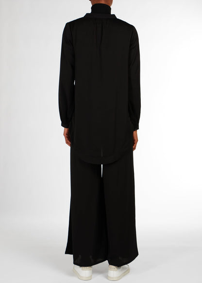 Cheesecloth Mandarin Midi Shirt Black