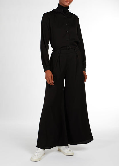 Cheesecloth Mandarin Midi Shirt Black