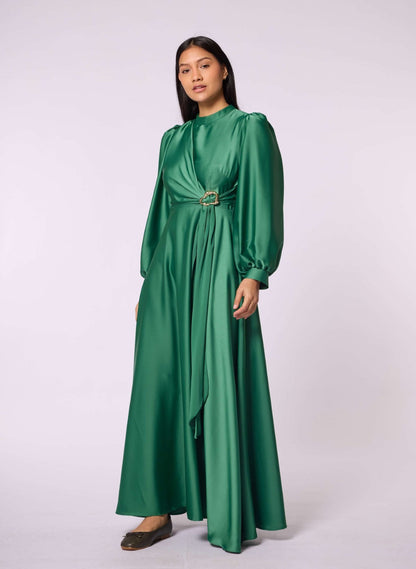 Cross Apron Detail Buckle Accent Dress